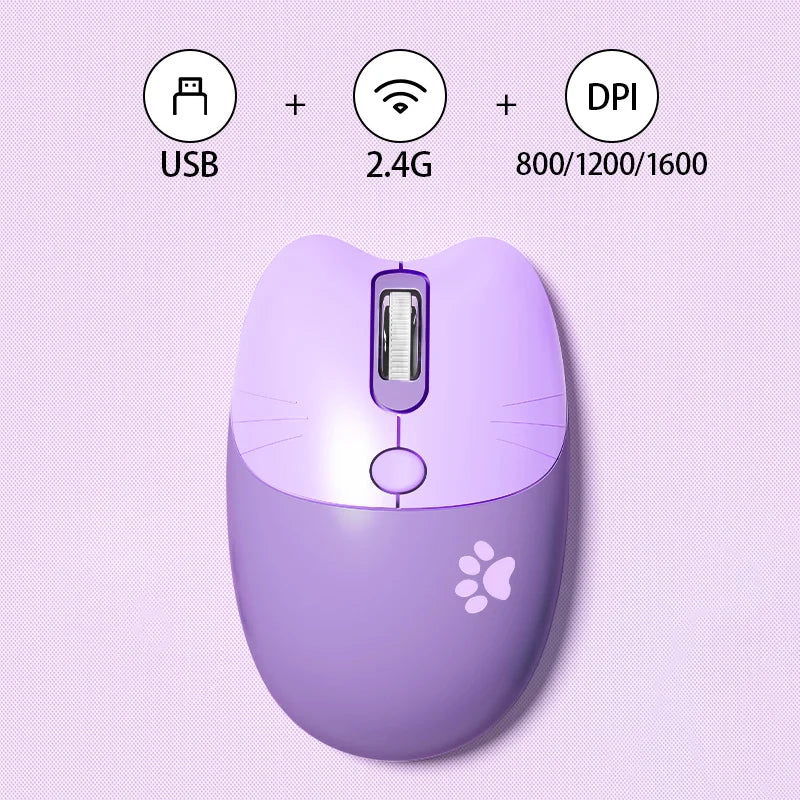 Mofii Cute Cat 2.4G Wireless Mouse, USB Receiver Plug and Play, 3 Adjustable DPI, Compatible with Laptop,PC, Computer