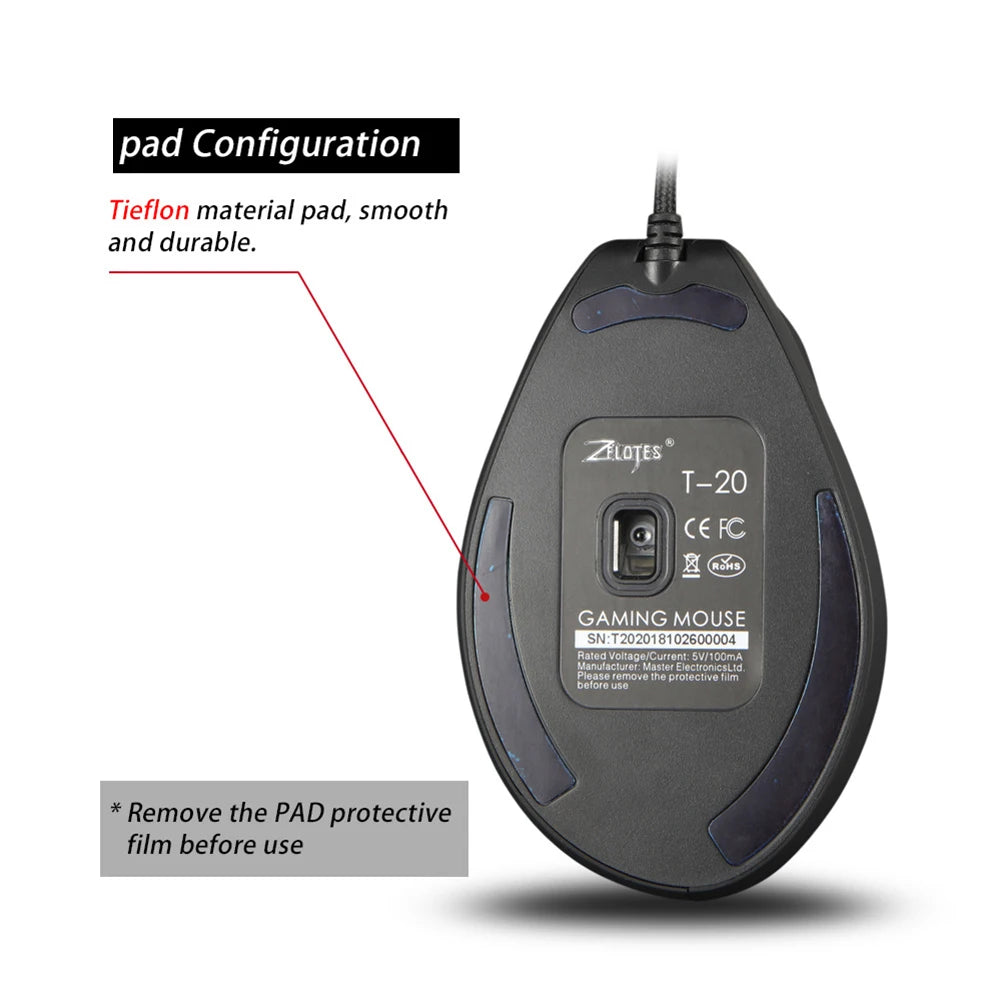 ZELOTES T20 Laptop Computer Ergonomic Mice Silent Wired Vertical Rechargeable Ergonomic 3200 DPI USB Optical Mouse
