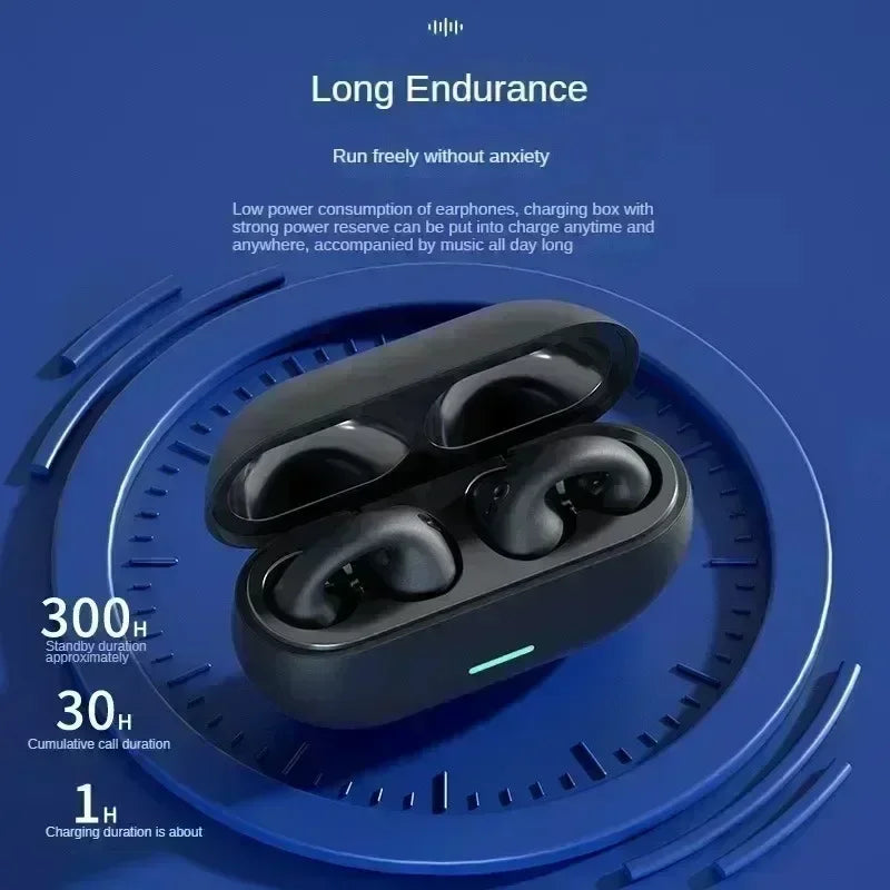 New Fone Bluetooth Headset 5.3 Wireless Air Conduction Headphones Clip Ear Music Noise Canceling HD Call Sports Gaming Earphone